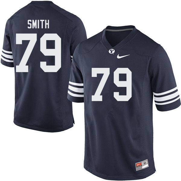 Men #79 Jacob Smith BYU Cougars College Football Jerseys Sale-Navy - Click Image to Close
